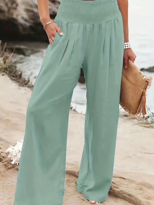 New Spring/Summer European and American Women's Casual Style Cotton Worn Mid Waist Long Pants for External Wearing of Casual Pan