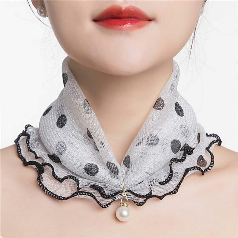 Lady Headscarf Gold Silk Scarf With Pearl Decor Scarf Flower Edge Wood Ears Women Scarves Lace Neck Wrap Square Scarf Silk Scarf