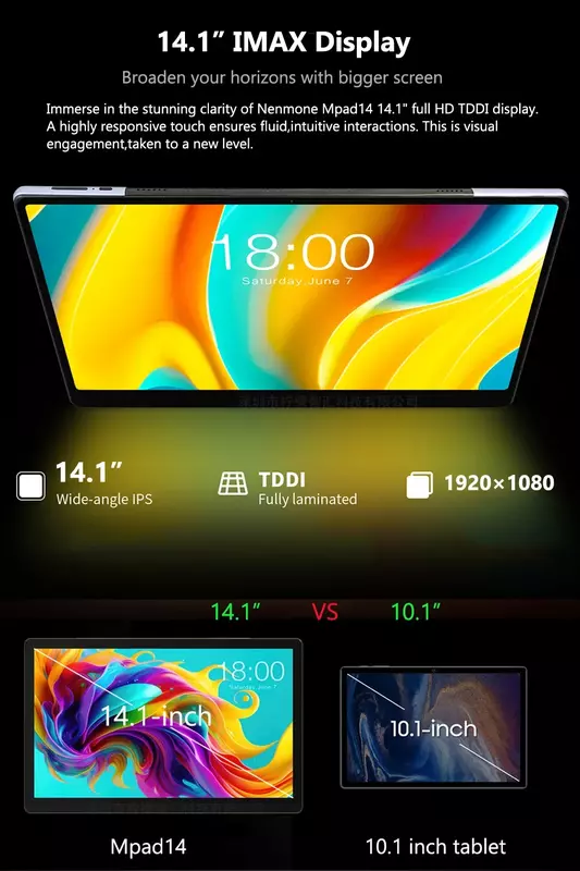 Tablette Android Tab Global Version, 14.1 ", 14", 12 Go + 256 Go, 1920x1080, 4G, Appel téléphonique, WiFi 5G, 10000mAh, Fonctionne