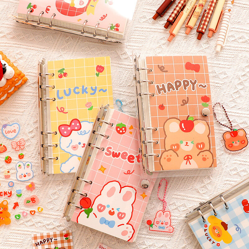 Cute Kawaii Loose Leaf Notebook, 6 Ring Binder, Diário, Jurnal Planner, Papelaria coreana, Organizador de agenda portátil, Escritório da escola