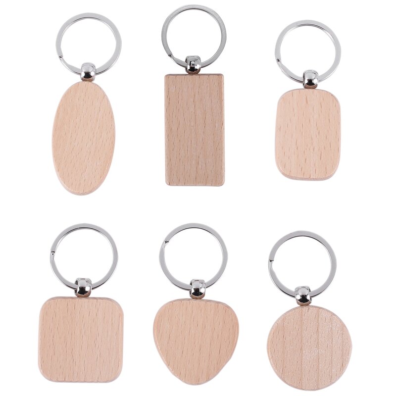 60 Blank Wooden Wooden Keychain Diy Wooden Keychain Key Tag Anti-Lost Wood Accessories Gift