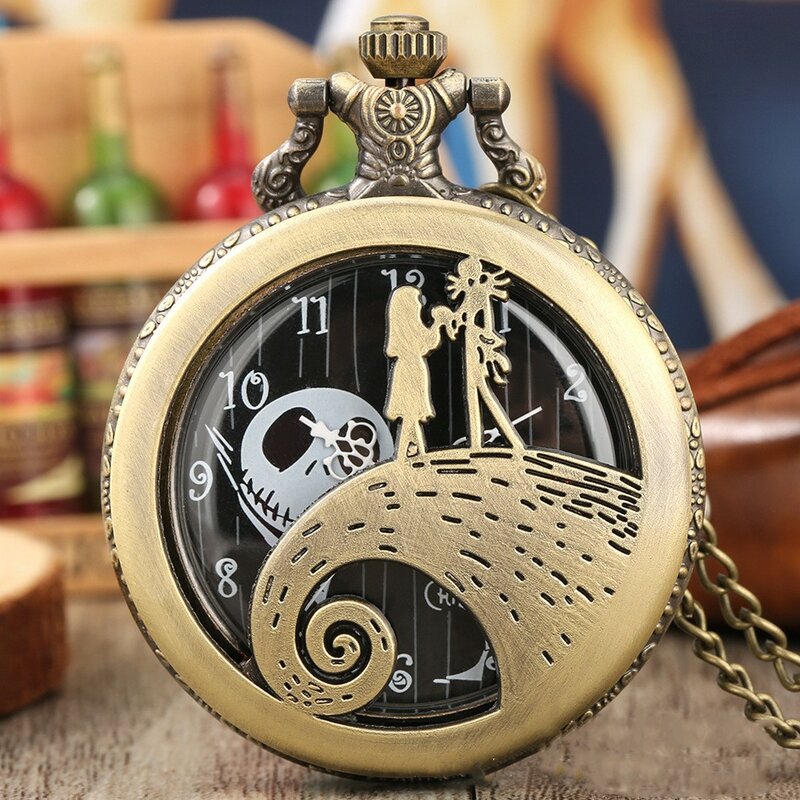 Hollowed-out retro bronze pocket watch chain pendant men and women personality necklace Halloween Christmas gift