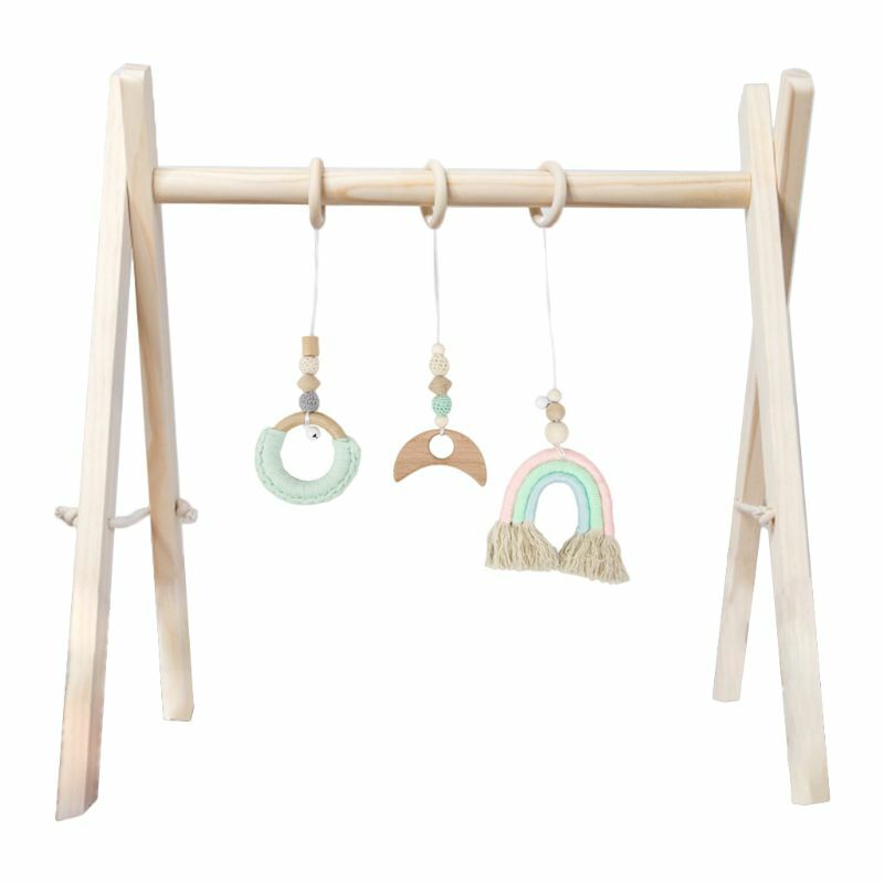 Погремушка для новорожденных, деревянное кольцо, прорезыватель, рамка, стойка, подвесные подвески, декор