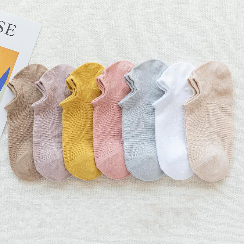 Calcetines de algodón para mujer, medias de malla de Color caramelo, transpirables e invisibles, para estudiantes, venta al por mayor, primavera y verano, 2023