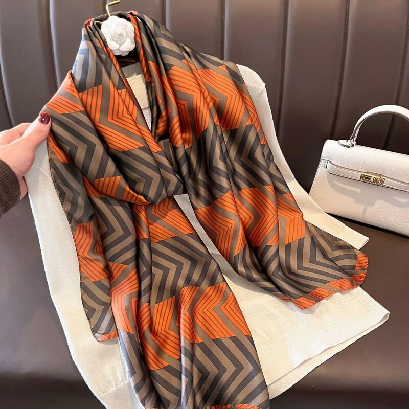 Lenço de seda feminino, lenço de sombra, xale fashion, marca de luxo, 4 estações, praia, 180x90cm, 2021