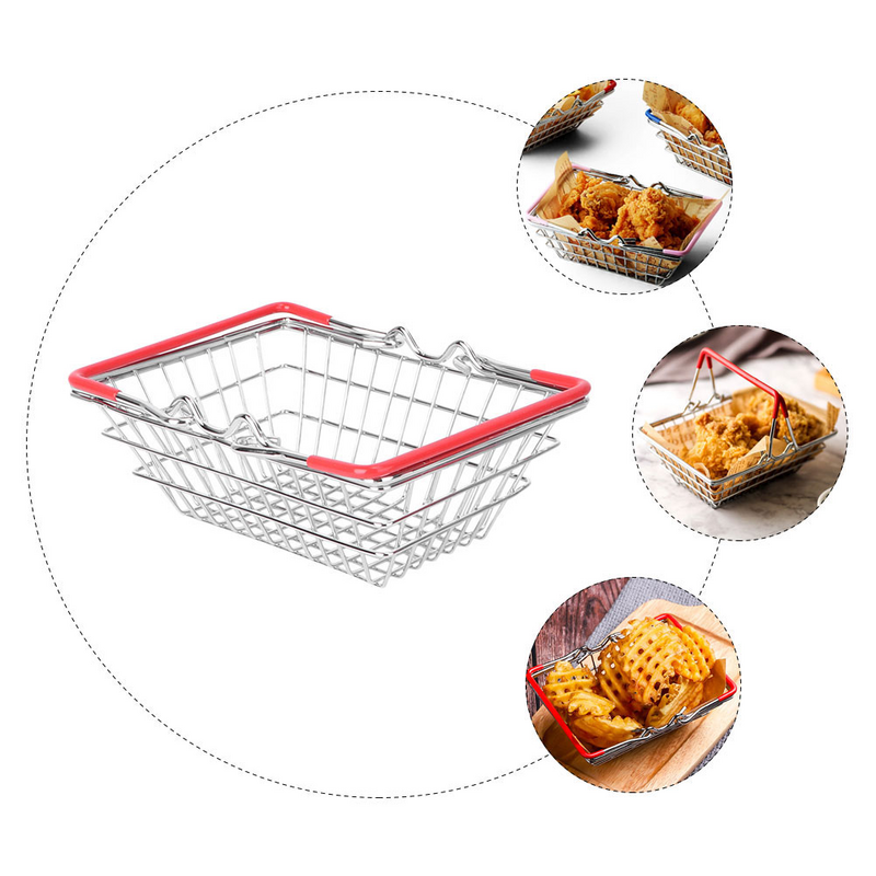 Mini Shopping Baskets for Kids Toy Metal Grocery Make up Wire with Handles Rubber Child Storage