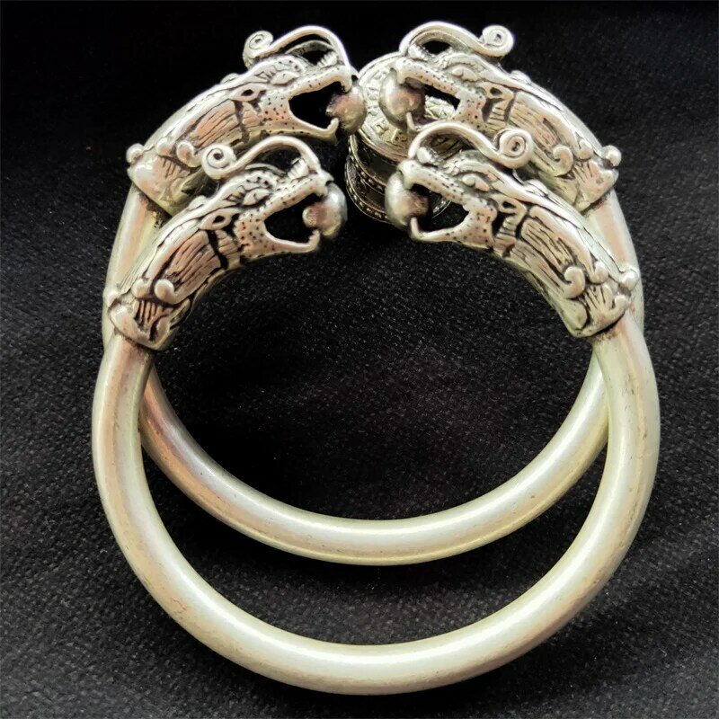 Venda quente natural mão-esculpida tibetano prata dragão cabeça bangle moda jóias pulseira acessórios men women sorte gifts1
