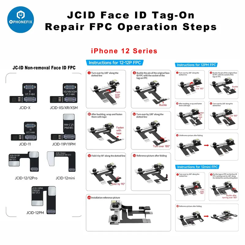 JCID Tag tidak dapat dihapus Dot Matrix wajah Kabel Flex ID untuk IPhone X-14 Dot proyektor baca tulis tanpa pengelasan kabel perbaikan ID wajah