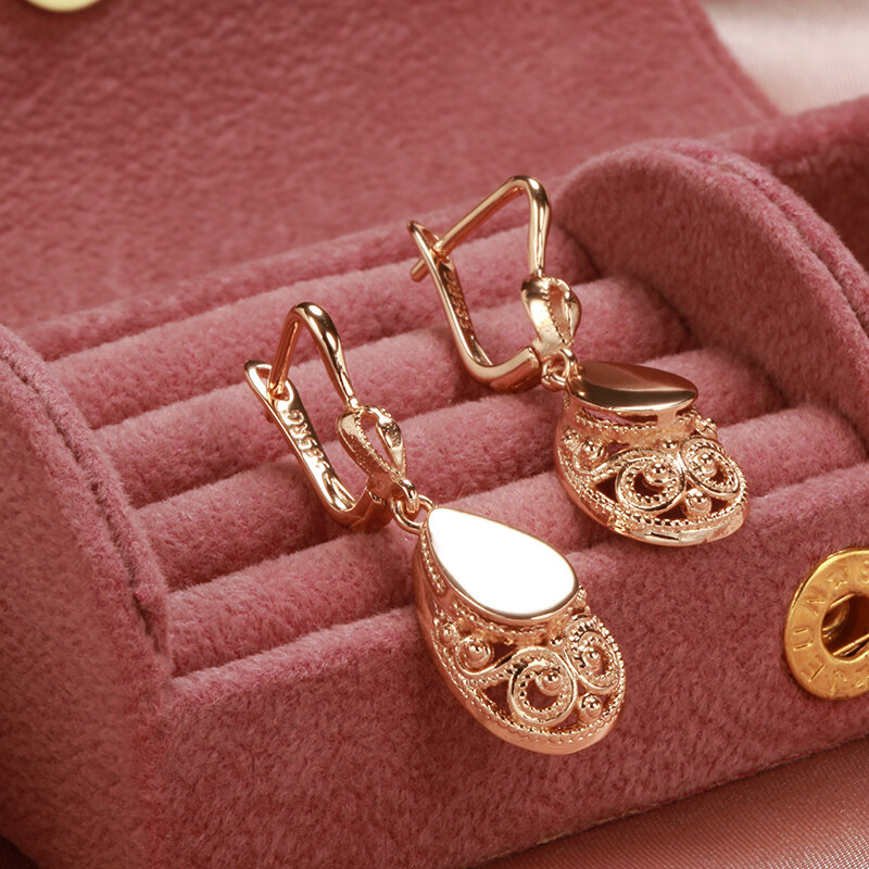 SYOUJYO orecchini da donna con ciondolo a goccia d'acqua retrò di lusso 585 colore oro rosa moda quotidiana gioielli squisiti multiuso