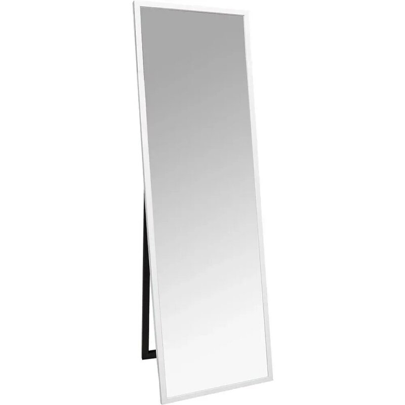 Cermin panjang penuh berbingkai, 58 "P x 17.5" W bebas berdiri dengan sandaran, putih