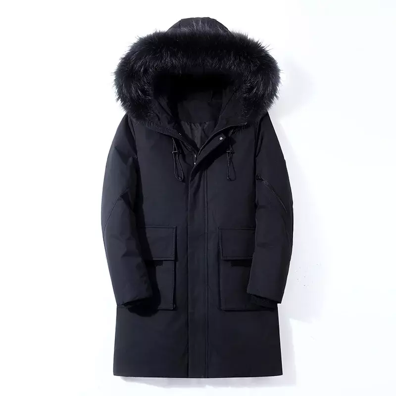 Winter Men Warm Windproof Thick Long Down Jacket Mens Fashion Hooded Fur Collar Waterproof Puffer Jacket High Quality Parka Male