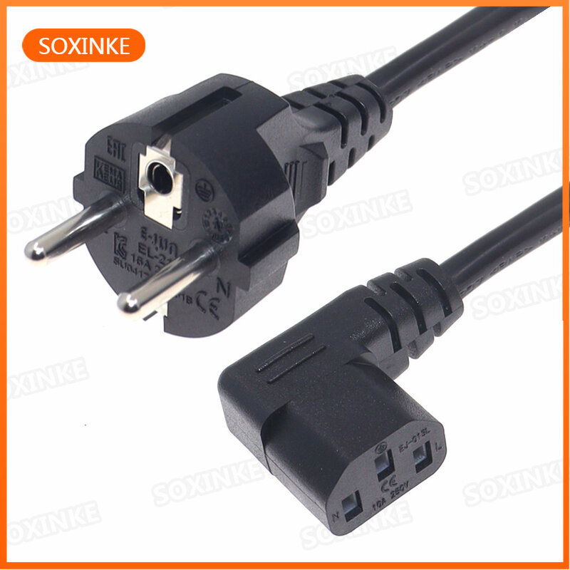 European Straight Schuko to IEC C13 Power Cords, H05VV-F 0.75mm Cable, EU CEE7/7 Schuko to C13 90 Degree Angle Power cord, 150CM