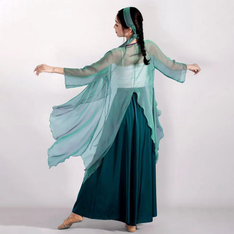 Traje de dança tradicional para mulheres, roupas de dança, roupas de dança, véu, yangko, fada, chinês, fada