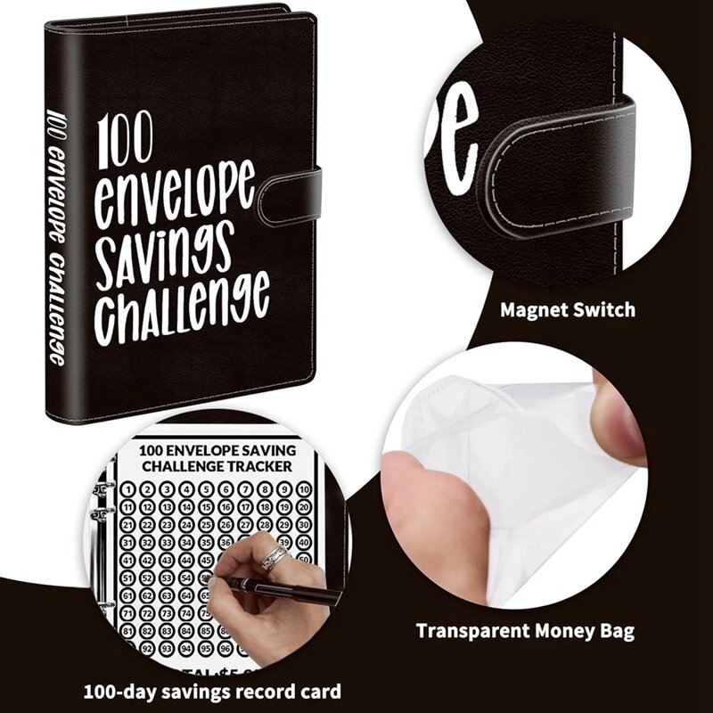 100 Envelope Challenge Binder, A5 Money Saving Budget Binder - Save 5,050 With The Money Saving Challenge Durable Easy Install