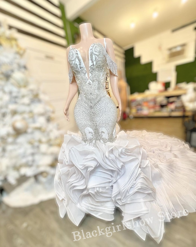 Błyszcząca biała suknia ślubna Diamante 2024 dla kobiet luksusowy z kryształkami gorset ślubna sukienka koronkowa Vestido De Novia