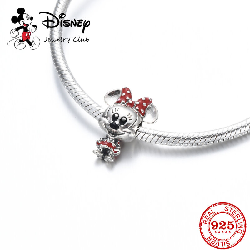 Mickey e Minnie Charme Vintage para senhoras, corrente de prata esterlina 925, frisada, se ajusta a pulseira Pandora original, jóias DIY, novo