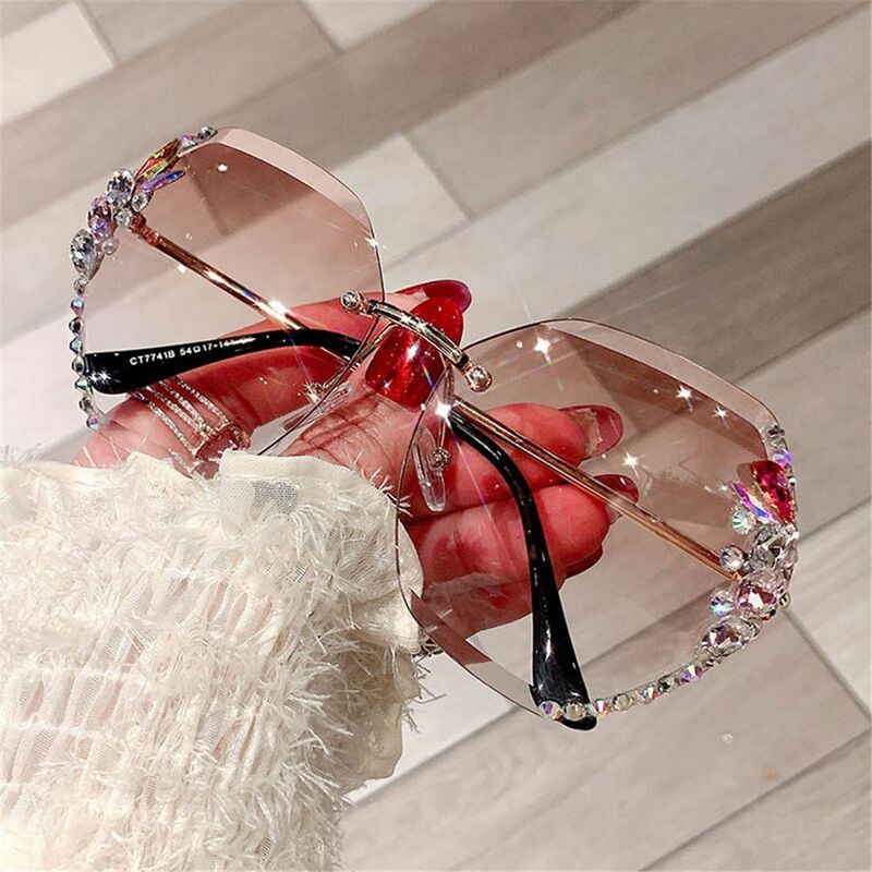 빈티지 무테 라인스톤 선글라스, 레트로 커팅 렌즈, 그라데이션 선글라스, 여성 UV400, 2022 패션 브랜드 디자인