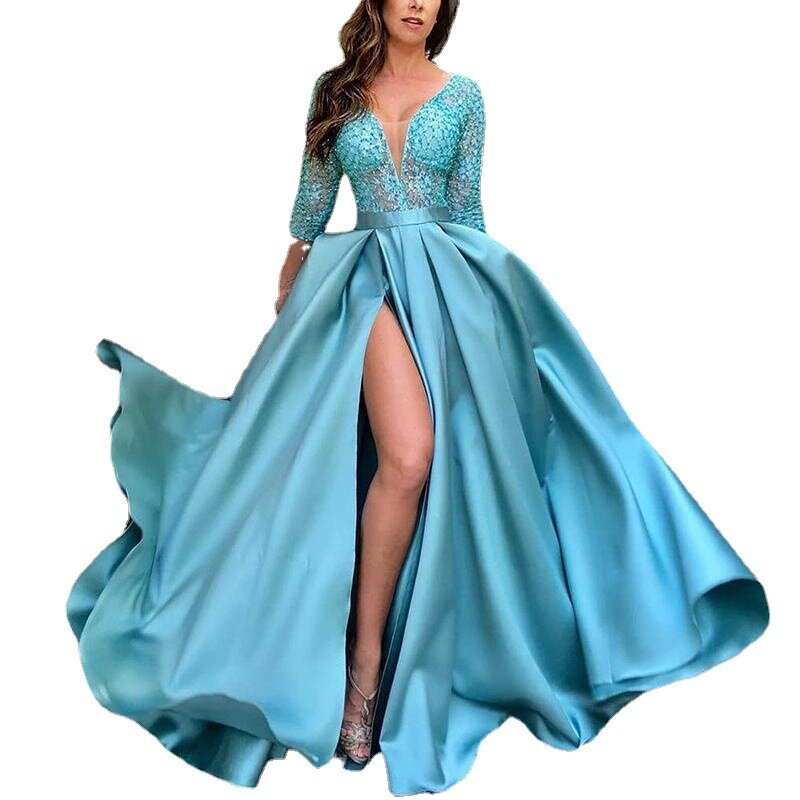2024 женские платья с V-образным вырезом, Длинное Элегантное Вечернее Платье с вышивкой для женщин, платье принцессы
