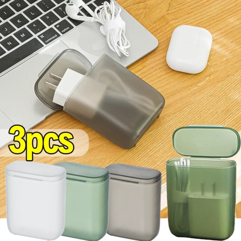 3pcs Portable Data Cable Storage Box Desktop Organizer Phone Charger Cable Wire Holder Dustproof Container Box for Office Home