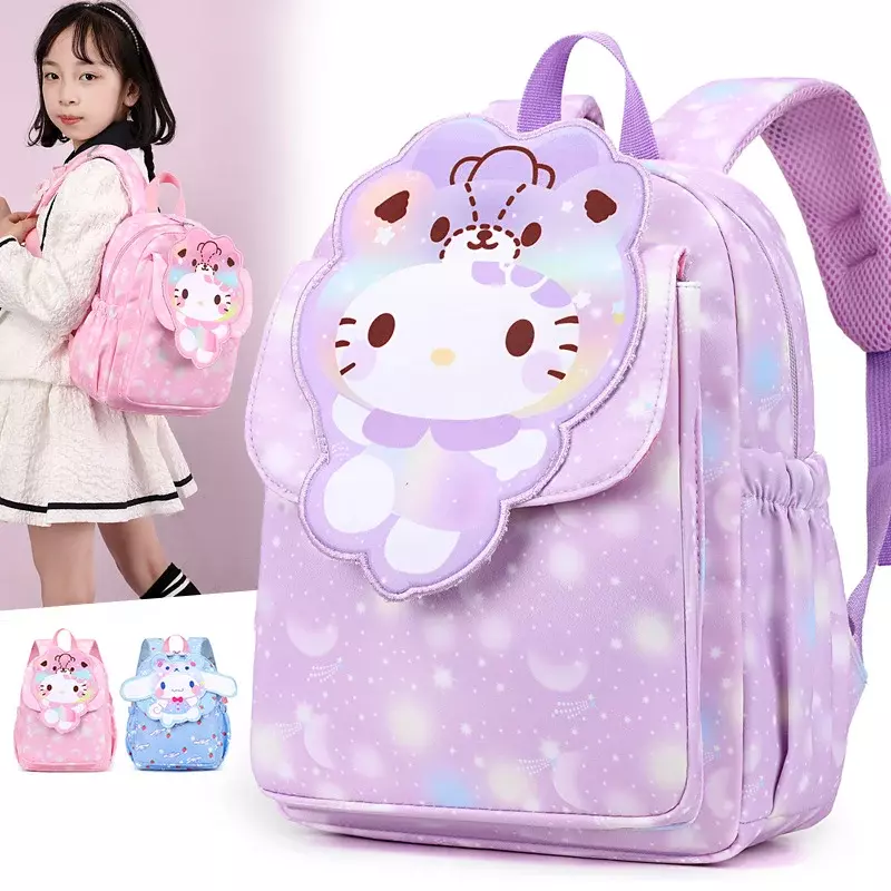 Sanrio tas punggung anak perempuan, ransel kapasitas besar, tas sekolah Hello Kitty, Jade gantung anjing, kartun lucu ringan dan kapasitas besar