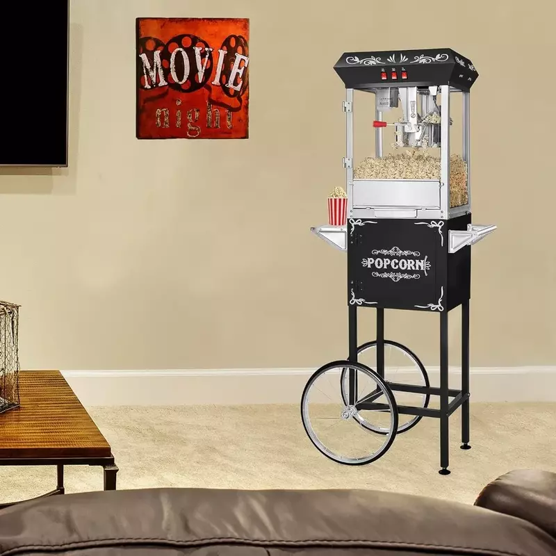 New-Great Northern Popcorn Black 8 oz. Ounce Foundation Vintage Style Popcorn Machine and Cart