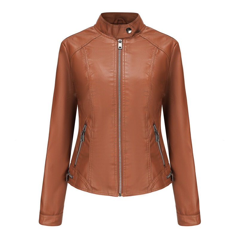 2024 New Women's Leather Long Sleeve Spring and Autumn Thin Jacket