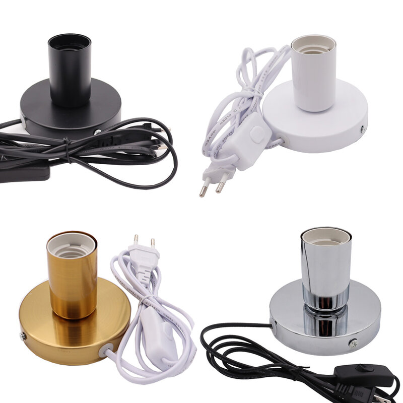 5 Warna Dasar Lampu Meja Logam 1.8M Kabel E27 E26 Penahan Dasar dengan Sakelar On/Off, Soket Dasar Sekrup Uni Eropa AS untuk Lampu Meja