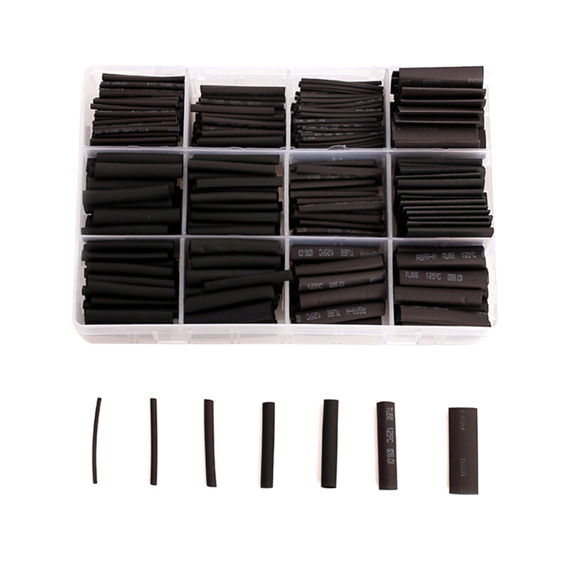 Polyolefin Wrap Tubing for Wire Cable, Thermoresistant Tube, Shrink Wrapping, 2:1, Black, Heat Shrink, Sleeving Set, 625pcs por lote