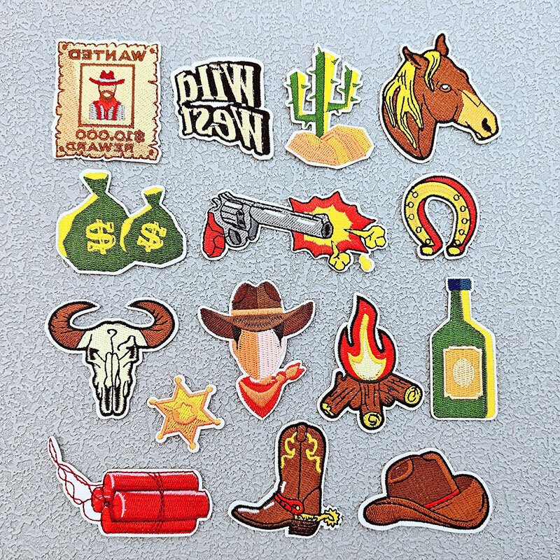 Cowboy Borduurwerk Patch Diy Cactus Paard Laarzen Revolver Doek Sticker Iron On Patches Retro Tas Hoed Badge Stof Accessoires