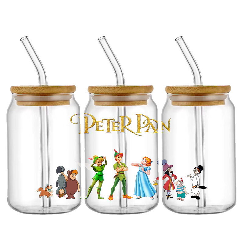 Disney Peter Pan Tinker Bell bungkus UV DTF stiker untuk 16oz 20oz 10oz cangkir bungkus Decal Label stiker Transfer Logo DIY perekat
