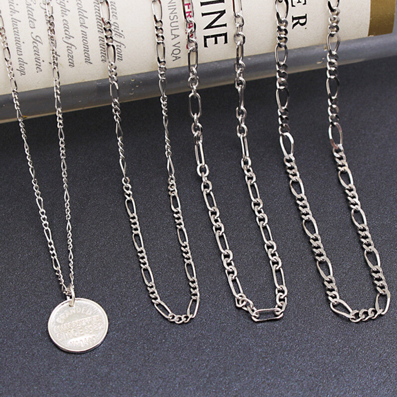 Solid 925 Sterling Silver Figaro Cuban Chain Necklace Width 1.4mm-3.4mm Length 45cm-60cm For Women Ladies Mom Man Best Gift