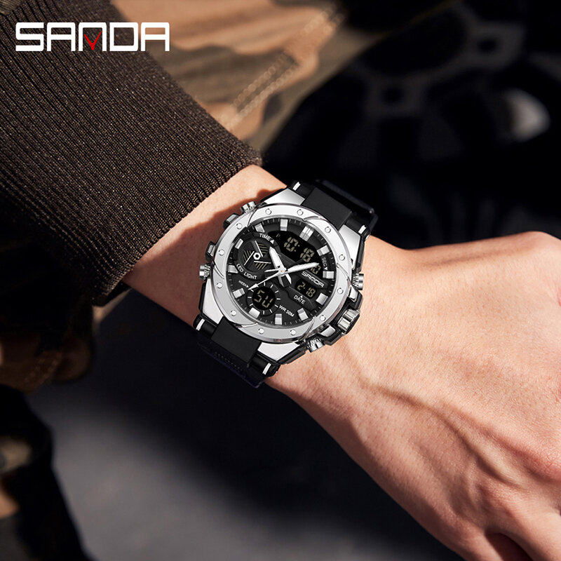 Relógio eletrônico multifuncional masculino Sanda, estilo militar, impermeável ao ar livre, relógios de pulso digitais, tendência estudantil, 3313