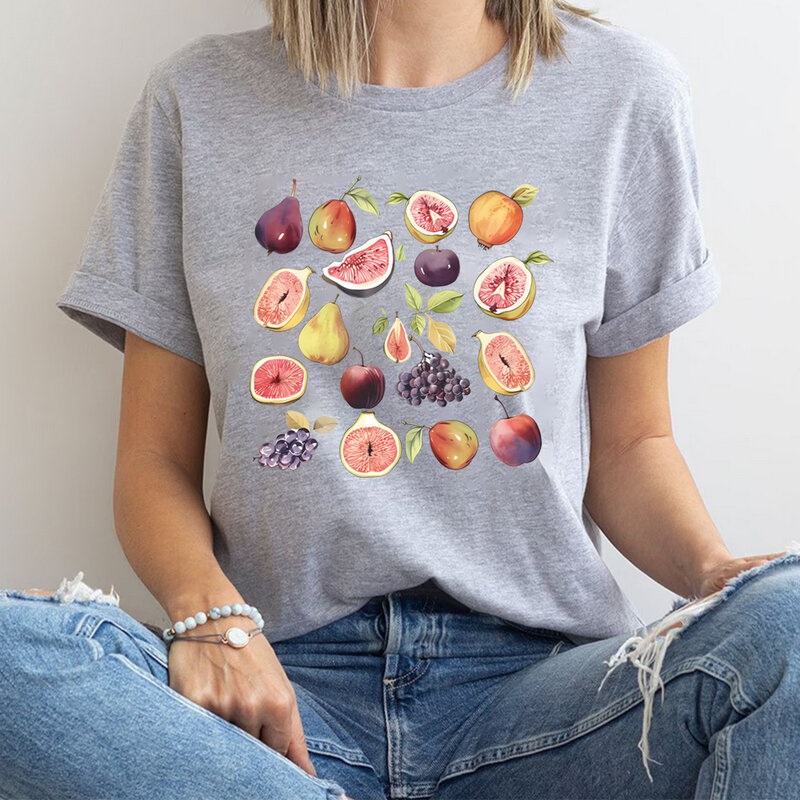 Рубашка с рисунком фигового дерева, женская рубашка с рисунком фруктов, Винтажная футболка с рисунком фруктов, эстетичный модный топ с коротким рукавом, рубашки в стиле ретро для женщин