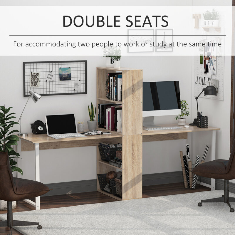 Extra langer Homcom 88 "2-Personen-Computertisch mit Ablage fach kombination, Doppel arbeitsplatz studien schreibtisch für das Home Office,