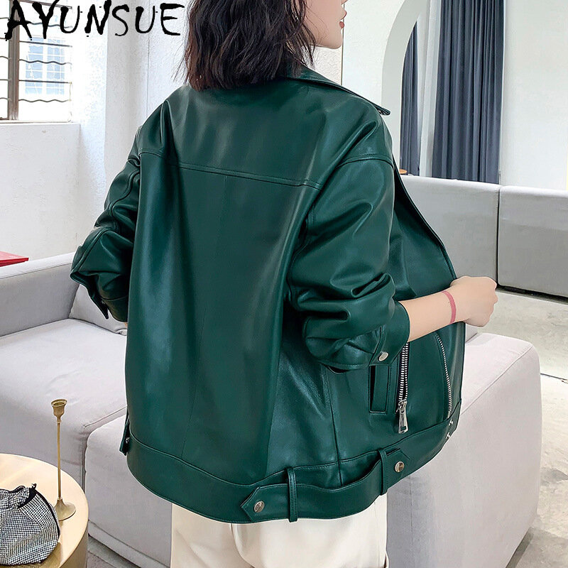 Куртка AYUNSUE женская из натуральной кожи, популярная короткая овечья кожа, на молнии, модная свободная стильная, с локомотивом, в стиле Харадзюку