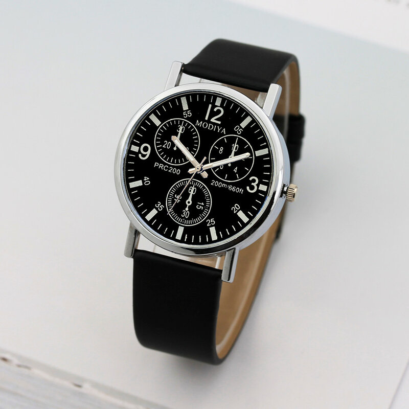 Three Eye Watches 2024 Quartz Movement Elegant Design Men'S Watch Blue Glass Dial Belt Watch Fashion Reloj Hombre