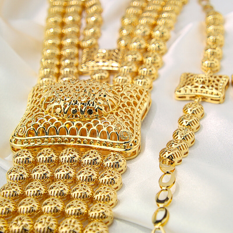 AYONG Dubai Wedding Jewelry Set 24k Luxury Charm Bracelets Necklace Ring Gold Plated Italian Vintage Jewelrys