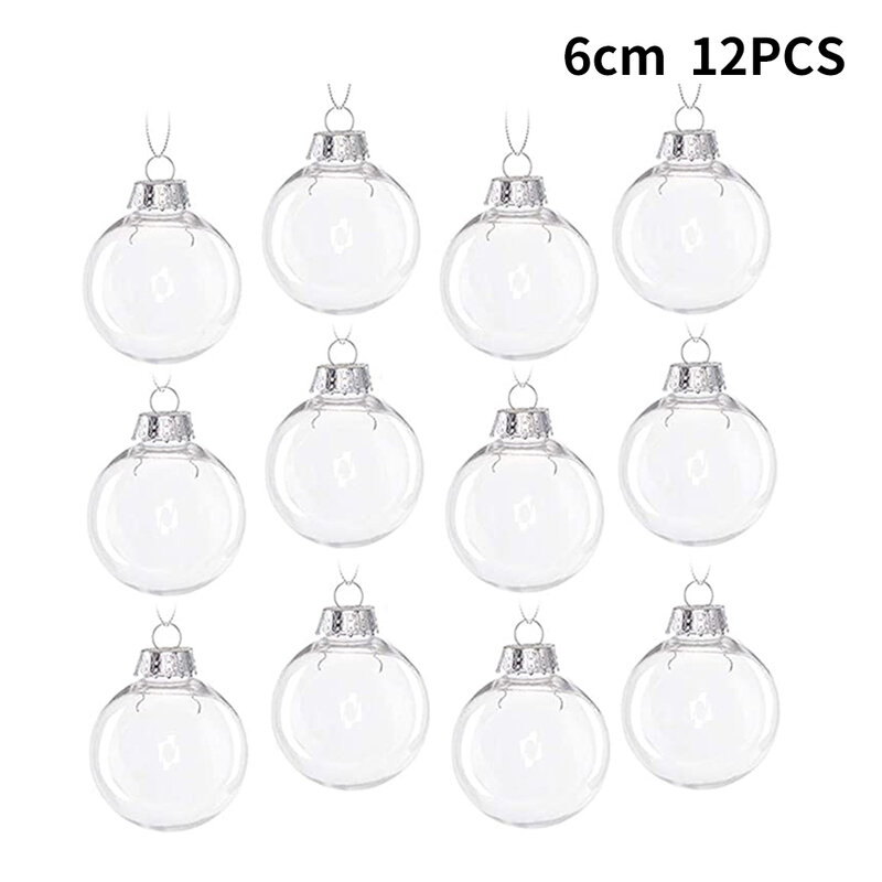 Clear Plastic Fillable Ball DIY Christmas Tree Decor Bauble Ornament Pack of 12 Iridescent Glass Baubles Balls