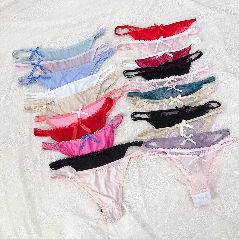 Sexy Women Mesh Sheer G-string Lace Briefs Thongs Underwear Low Rise Cotton Thong Underpants Random Color Female Knickers