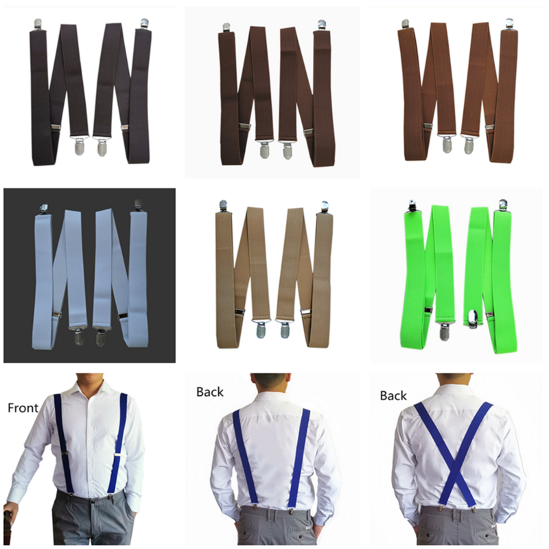 3.5 cm Wide Solid Color No Cross Suspenders Men 4 Strong Clips Women Suspender For wedding Party Trouser Braces