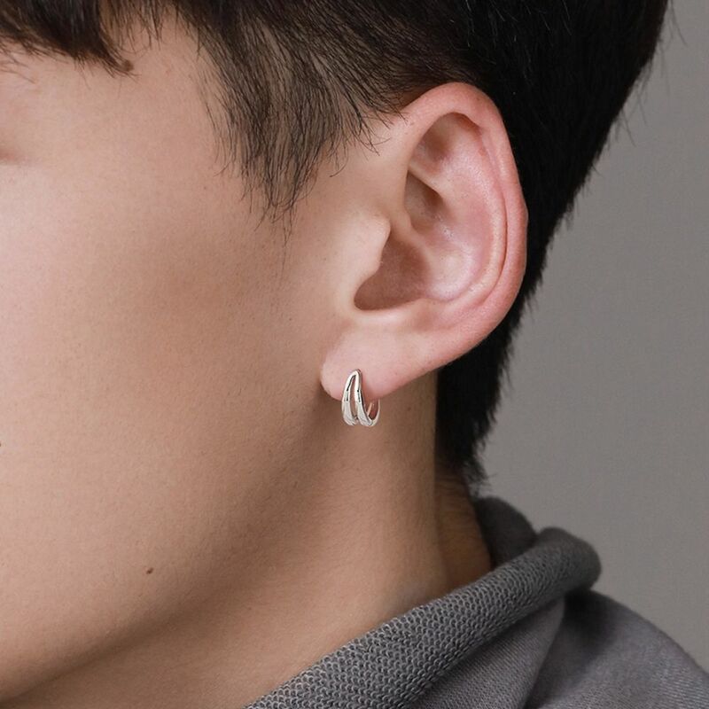 Hip Hop Punk Hollow Fashion Jewelry Round Silver Korean Style Earrings Female Earrings Chain Ear Studs Men Hoop Earrings
