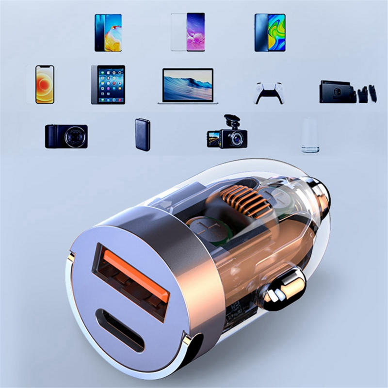 Caricabatterie per telefono da auto da 120W adattatore per porta USB di tipo C caricabatteria da auto Mini USB adattatore per auto USB adattatore per accendisigari a doppia porta