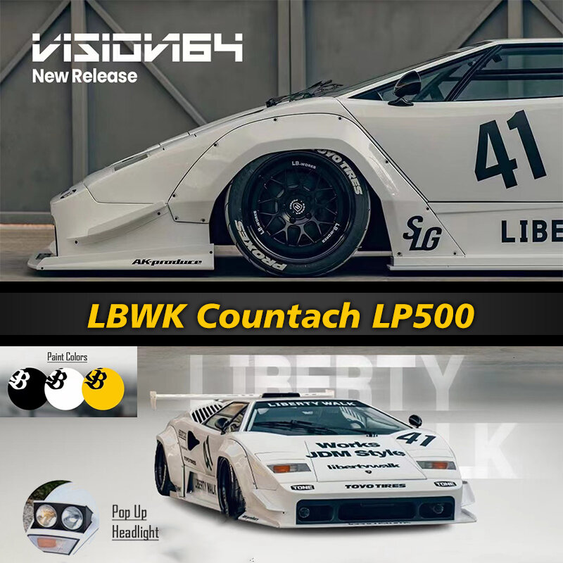ミニチュアダイキャスト車モデル、vision64、lbwk countach lp500、収集玩具、1:64