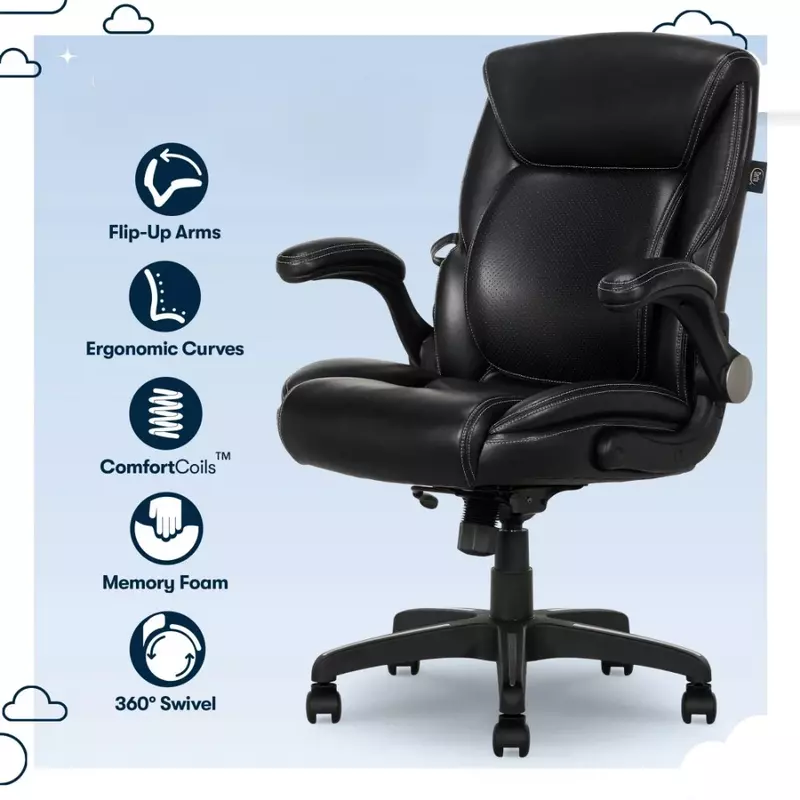 Kursi kantor kulit imitasi manajer kulit kursi kantor furnitur ergonomis komputer terikat pinggang dengan gratis ongkos kirim