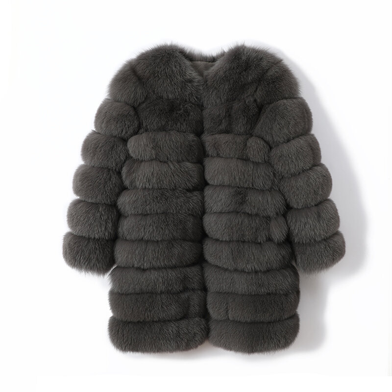 女性のための長くて自然なキツネの毛皮のジャケット,豪華なベスト,暖かいコート,大きいサイズ,黒,冬,100% xl