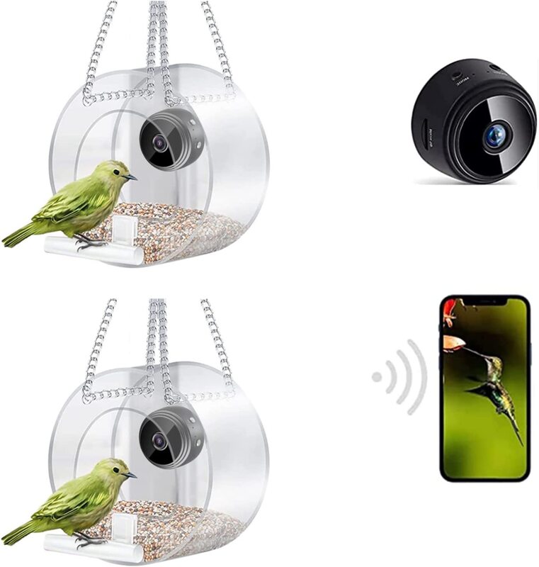 Pemberi makan burung pintar, perlengkapan hewan peliharaan kecil 1080P terhubung WIFI dengan kamera pengisi daya USB dan merekam