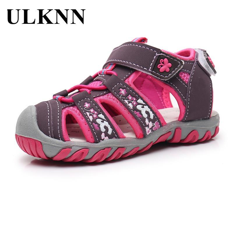 Летние пляжные сандалии для девочек ULKNN, повседневная детская обувь, спортивные сандалии с закрытым носком для девочек, мягкая обувь в римском стиле для малышей