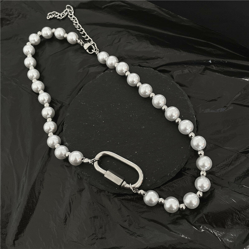 Простое Ожерелье из нержавеющей стали с карабином и жемчужным стежком мужское модное ожерелье В индустриальном стиле хип-хоп для мужчин юв...
