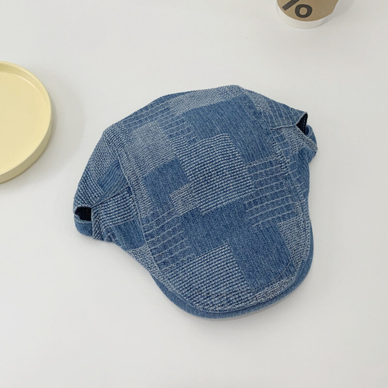 Unisex washed denim beret with denim style retro forward hat, adjustable big head circumference, fashionable hat