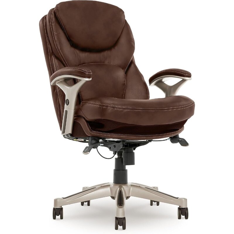 Silla ergonómica ejecutiva de oficina, sillón de escritorio con respaldo medio ajustable, soporte Lumbar, cuero negro unido, tecnología de movimiento